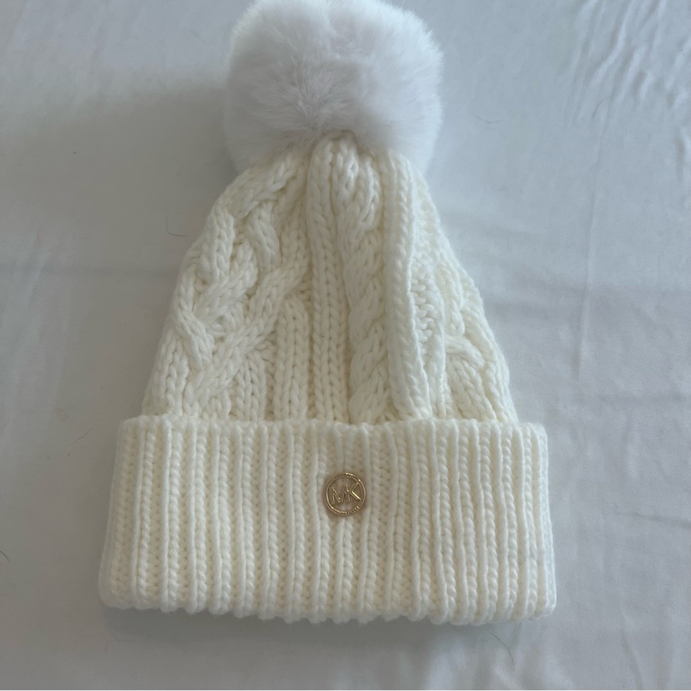 Michael Kors Off White Cable Knit Pom-Pom Hat